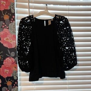 Dolan Black Lace Sleeve Blouse